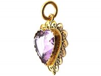 Victorian 15ct Gold Etruscan Revival Heart Shaped Pendant set with an Amethyst