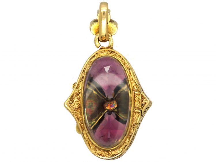 Victorian 18ct Gold Locket set with Garnets, Natural Split Pearls & Diamonds