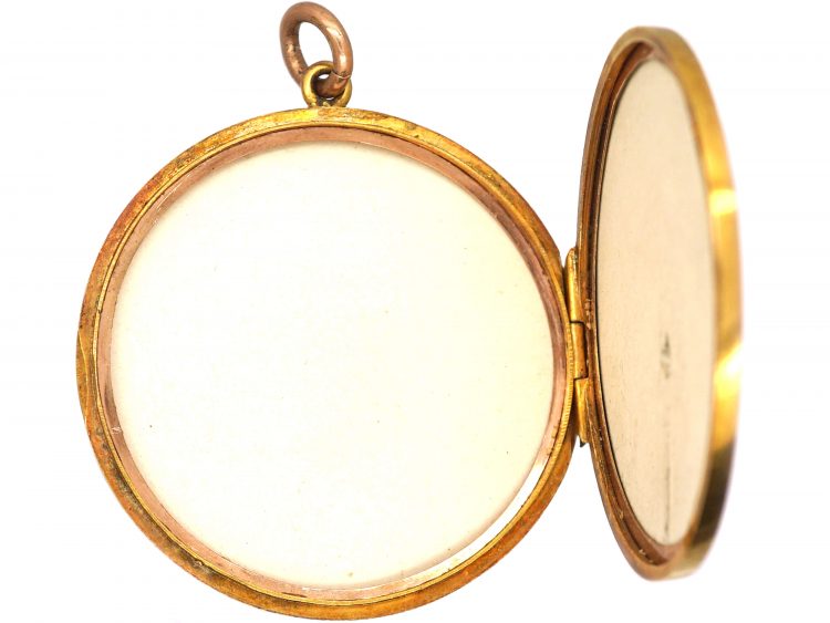 Edwardian 9ct Gold Round Locket with Engine Turned Engraved Motifs