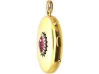 Late 19th Century 18ct Gold Oval Locket set with a Spinel & Rose Diamonds