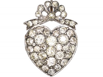 Victorian Gold & Silver Heart Shaped Diamond Set Locket Pendant with Bow Detail