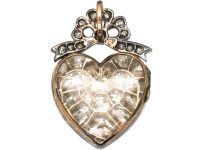 Victorian Gold & Silver Heart Shaped Diamond Set Locket Pendant with Bow Detail