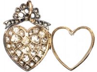 Victorian Gold & Silver Heart Shaped Diamond Set Locket Pendant with Bow Detail