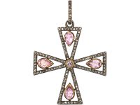 Georgian Pink Topaz & Rose Diamond Cross With Rose Diamond Set Bale