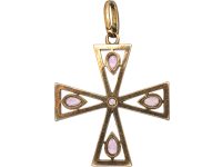 Georgian Pink Topaz & Rose Diamond Cross With Rose Diamond Set Bale