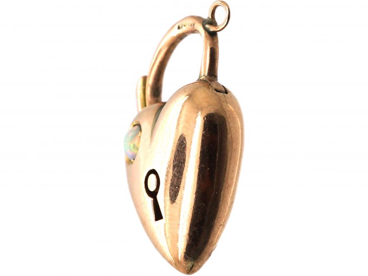 Edwardian 9ct Gold Padlock set with an Opal