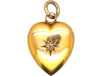 Edwardian 15ct Gold Heart Shaped Pendant set with a Diamond