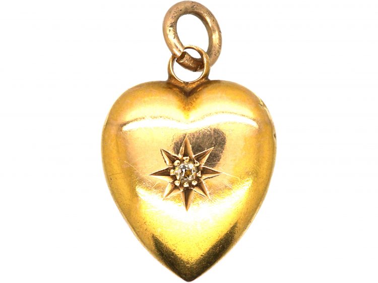 Edwardian 15ct Gold Heart Shaped Pendant set with a Diamond