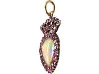 Georgian 9ct Gold & Silver, Heart & Crown Pendant set with Rubies & an Opal