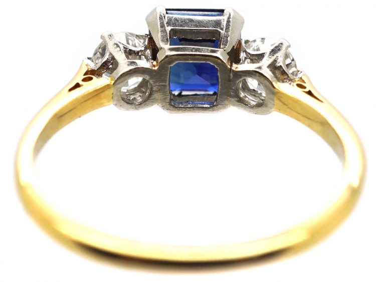 Early 20th Century 18ct Gold & Platinum, Three Stone Sapphire & Diamond Ring