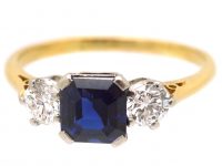 Early 20th Century 18ct Gold & Platinum, Three Stone Sapphire & Diamond Ring