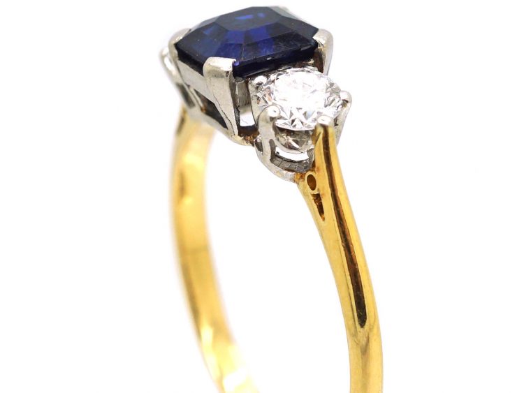 Early 20th Century 18ct Gold & Platinum, Three Stone Sapphire & Diamond Ring