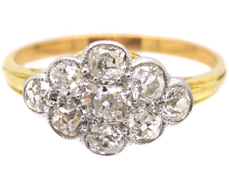 Edwardian 18ct Gold & Platinum, Diamond Cluster Ring