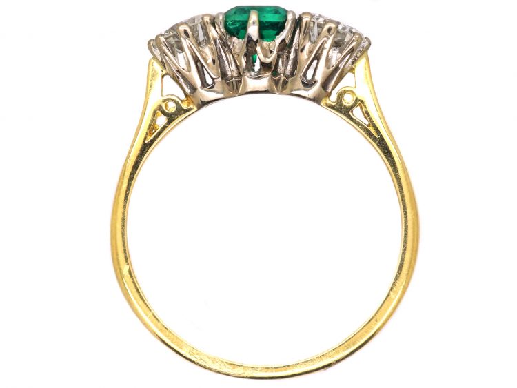 18ct Gold Three Stone Emerald & Diamond Ring