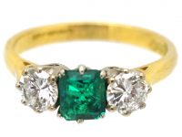 18ct Gold Three Stone Emerald & Diamond Ring