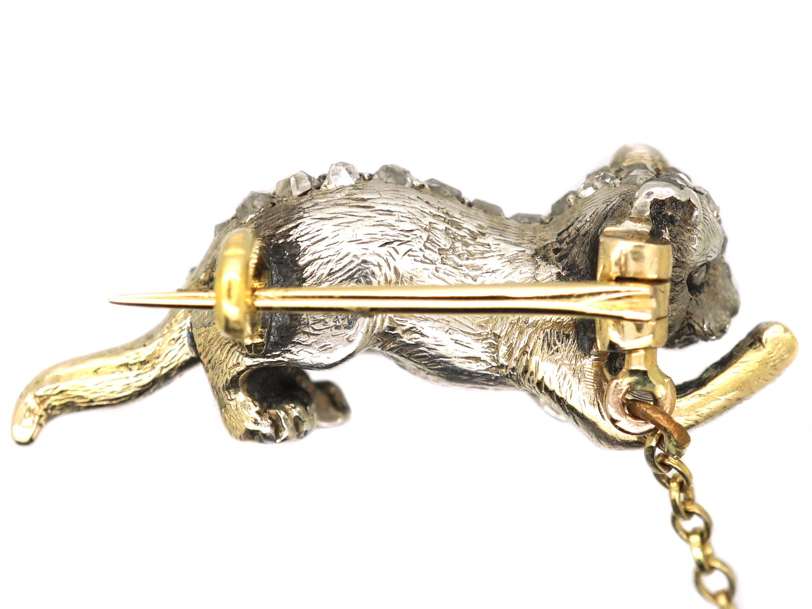 Vintage Cat Pin Brooch Kitten Brushed Antiqued Gold Eating Drinking AS IS BinAH