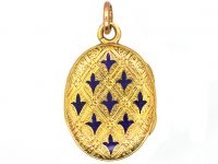 Victorian 18ct Gold Oval Shaped Locket with Blue Enamel Detail