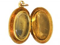 Victorian 18ct Gold Oval Shaped Locket with Blue Enamel Detail