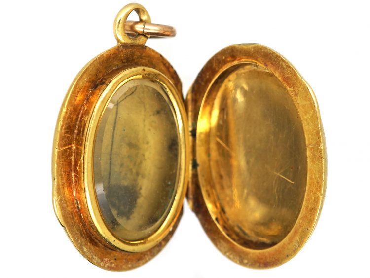 Victorian 18ct Gold Oval Shaped Locket with Blue Enamel Detail