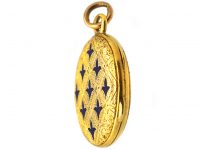 Victorian 18ct Gold Oval Shaped Locket with Blue Enamel Detail