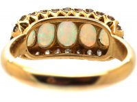 Edwardian 18ct Gold Five Stone Opal Ring with Diamond Set Border