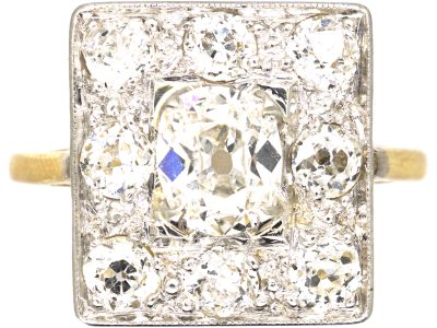 Early 20th Century 18ct Gold & Platinum Square Ring set with Diamonds