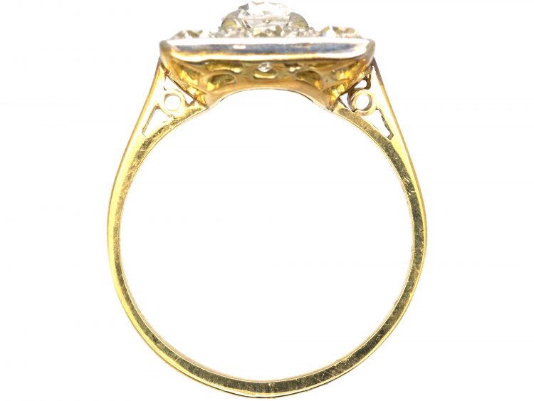 Early 20th Century 18ct Gold & Platinum Square Ring set with Diamonds