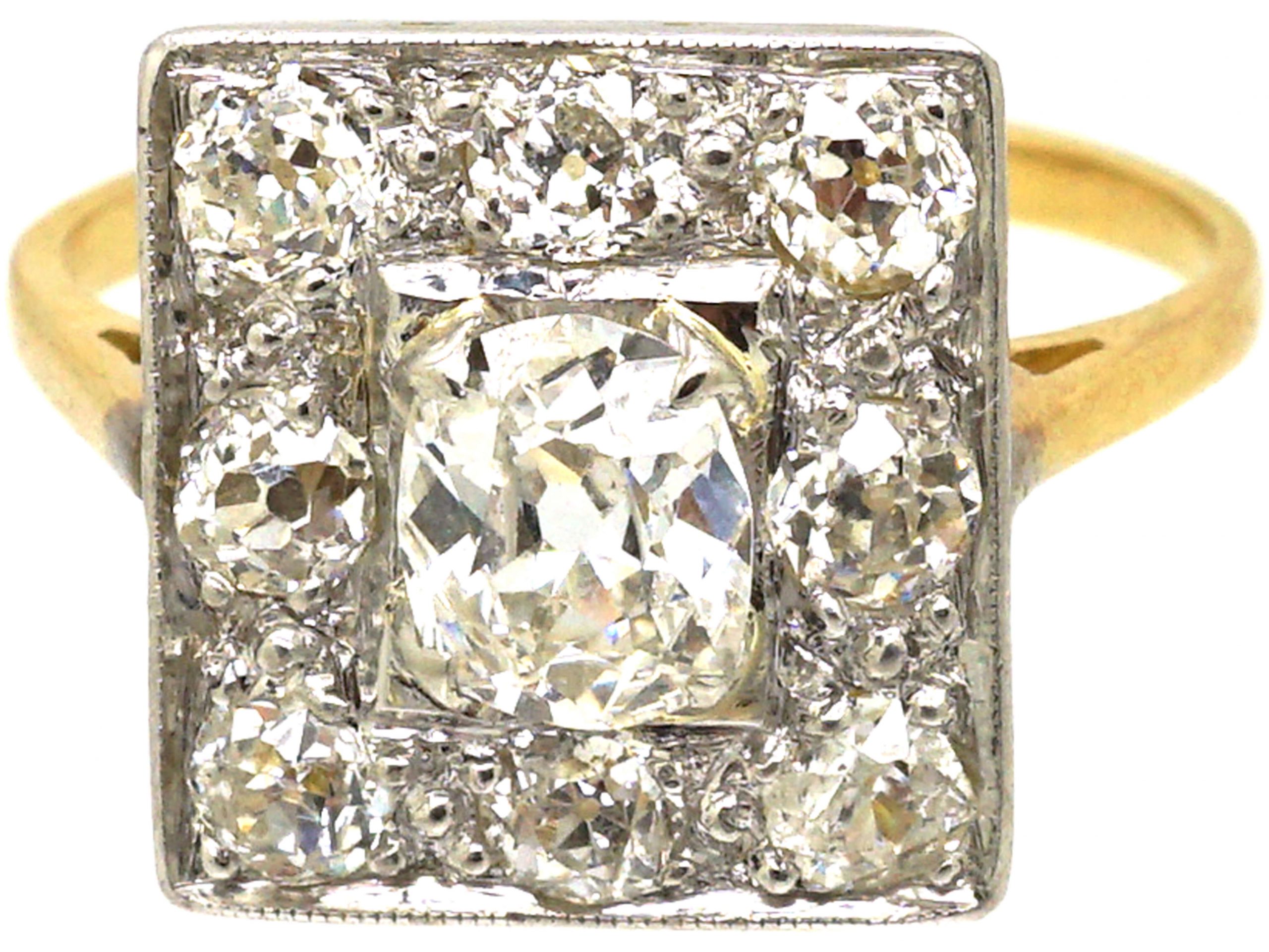 Historical Rings Early 20th Century 18ct Gold & Platinum Square Ring set with Diamonds ...