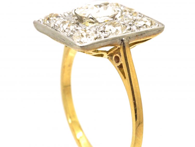 Early 20th Century 18ct Gold & Platinum Square Ring set with Diamonds