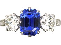 Early 20th Century 18ct White Gold & Platinum, Three Stone Sapphire & Diamond Ring