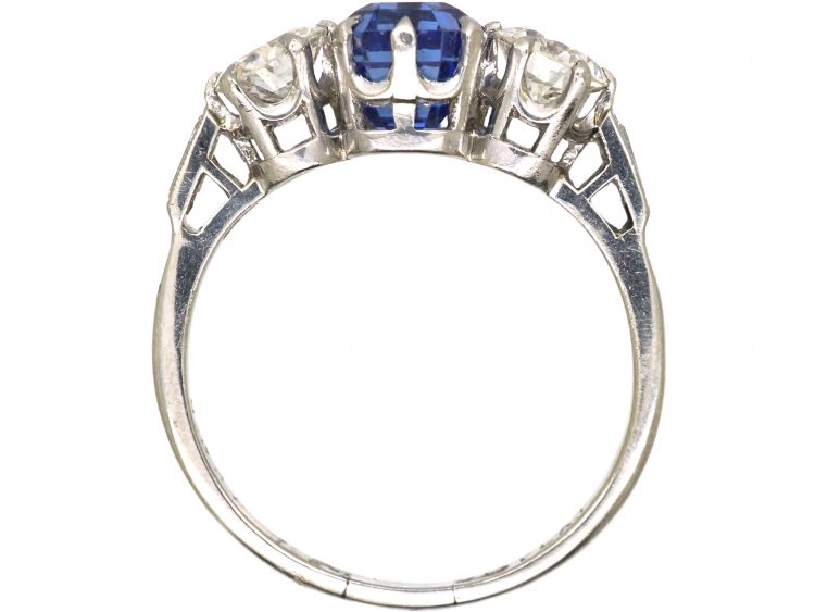 Early 20th Century 18ct White Gold & Platinum, Three Stone Sapphire & Diamond Ring