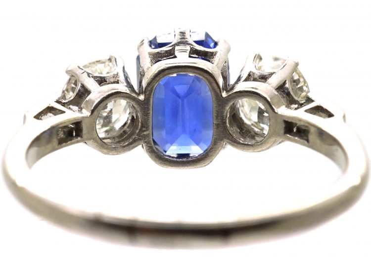 Early 20th Century 18ct White Gold & Platinum, Three Stone Sapphire & Diamond Ring