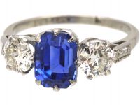 Early 20th Century 18ct White Gold & Platinum, Three Stone Sapphire & Diamond Ring