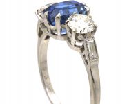 Early 20th Century 18ct White Gold & Platinum, Three Stone Sapphire & Diamond Ring