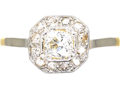 Edwardian 18ct Gold & Platinum Octagonal Diamond Cluster Ring