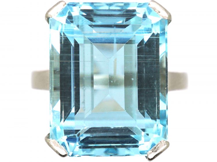 Retro Platinum, Rectangular Cut Aquamarine Ring