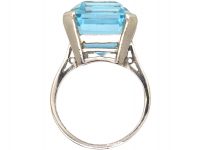 Retro Platinum, Rectangular Cut Aquamarine Ring