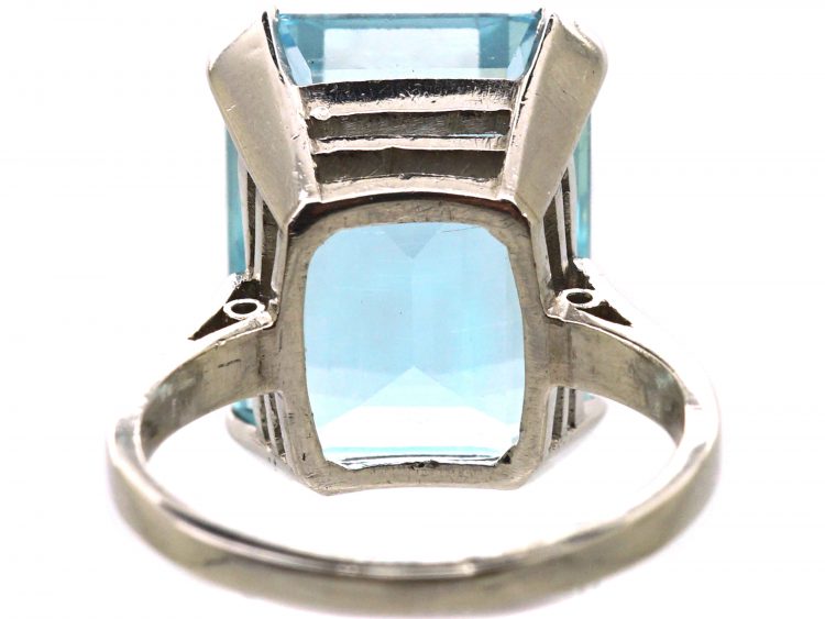 Retro Platinum, Rectangular Cut Aquamarine Ring