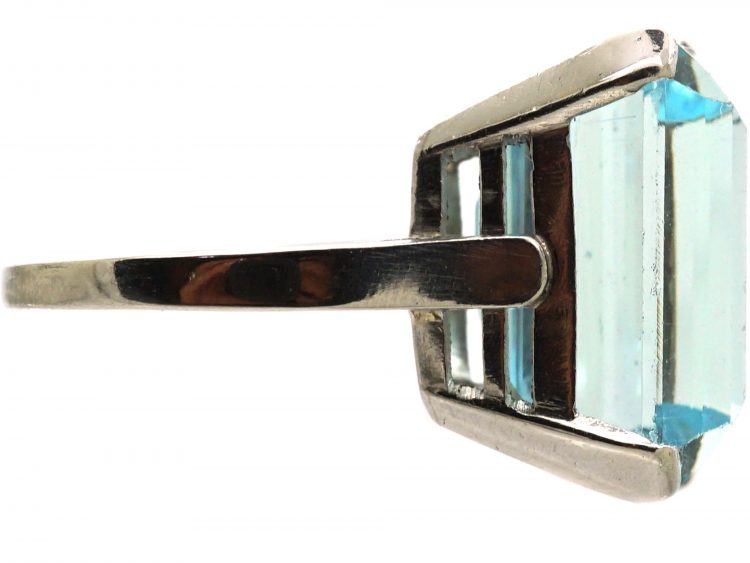 Retro Platinum, Rectangular Cut Aquamarine Ring