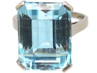 Retro Platinum, Rectangular Cut Aquamarine Ring