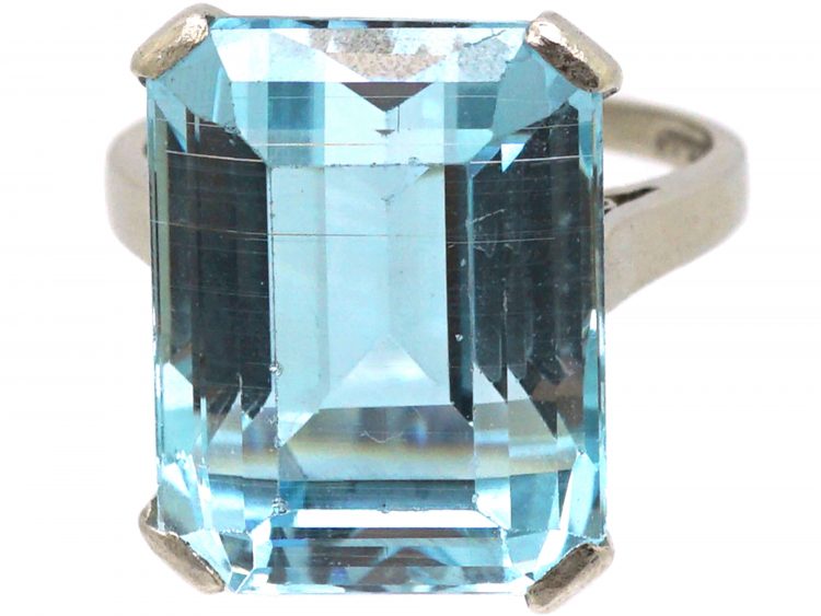 Retro Platinum, Rectangular Cut Aquamarine Ring