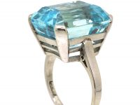 Retro Platinum, Rectangular Cut Aquamarine Ring