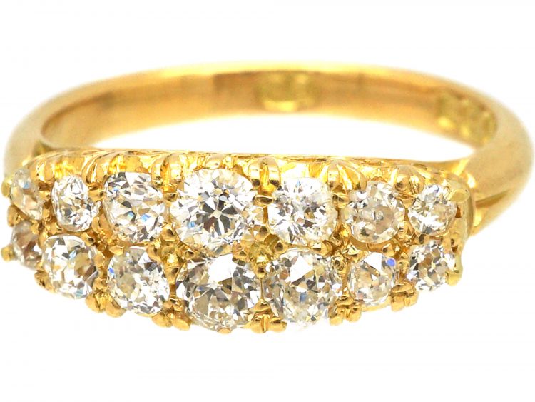 Victorian 18ct Gold, Two Row Diamond Boat Shaped Ring by Charles Green