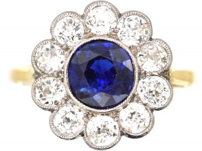 Edwardian 18ct Gold & Platinum, Sapphire & Diamond Cluster Ring