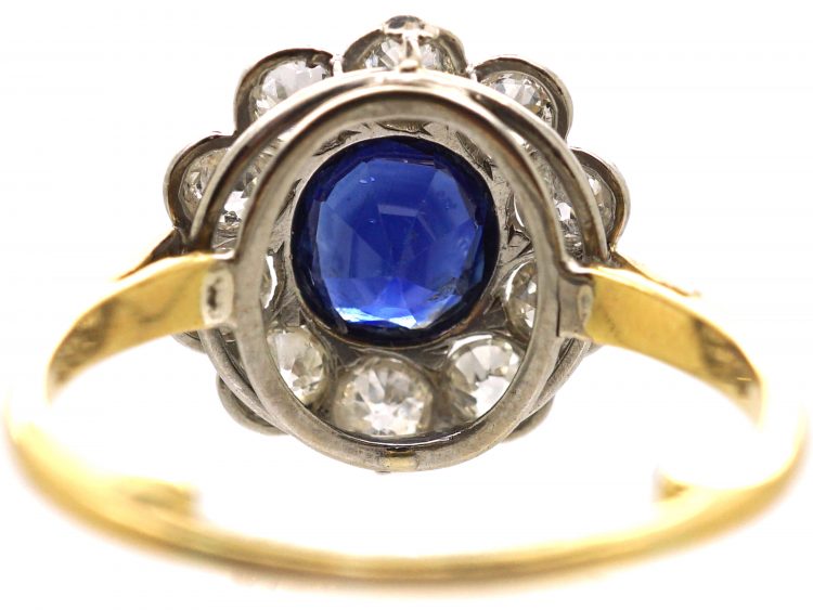 Edwardian 18ct Gold & Platinum, Sapphire & Diamond Cluster Ring