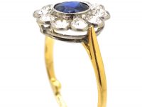 Edwardian 18ct Gold & Platinum, Sapphire & Diamond Cluster Ring