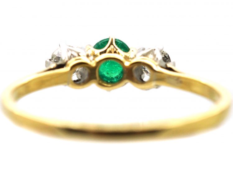 Edwardian 18ct Gold & Platinum,Three Stone Cabochon Emerald & Diamond Ring