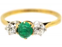 Edwardian 18ct Gold & Platinum,Three Stone Cabochon Emerald & Diamond Ring