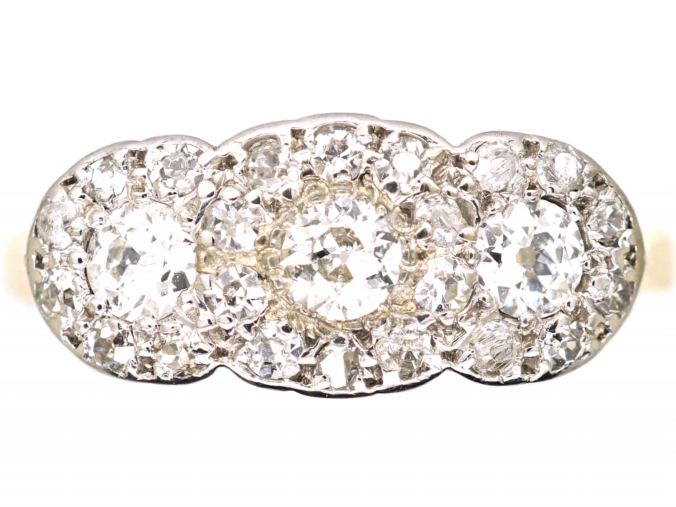 Edwardian 18ct Gold & Platinum, Triple Cluster Ring set with Diamonds ...