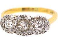 Edwardian 18ct Gold & Platinum, Triple Cluster Ring set with Diamonds